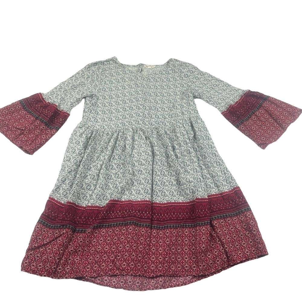 Hem And Thread Dress L Bohemian Bell Sleeves Patterned Knee Length Chic